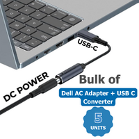 Bulk of 5x Genuine Dell 65W AC Power Charger 19.5v 7.4 x 5.0mm + USB-C Adapter