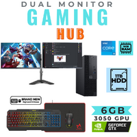 Dell 3060 SFF Gaming Bundle Desktop i5-8500 6-Cores 1TB 16GB RAM 6GB RTX 3050 + Dual 24" Monitor