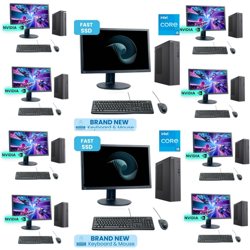 Bulk 10x Entry Level Gaming Desktop Intel i5 16GB RAM SSD 1GB Graphics + 24" Monitor | Collection ONLY!