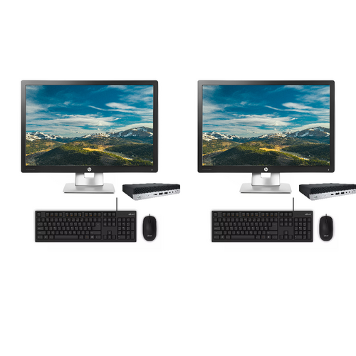 Bulk of 2x HP EliteDesk 800 G5 Mini Desktop Bundle i5-9500T Six-Core 128GB 8GB RAM + 24" Display