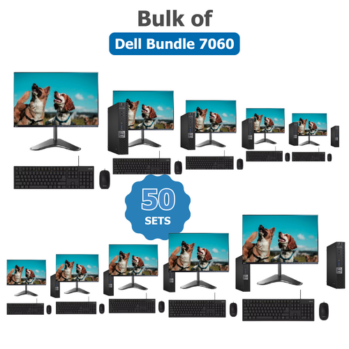 Bulk of 50x Dell 7060 Bundle Desktop i7-8700T 2.4GHz 16GB RAM 256GB + 24" Slim Monitor | Collection Only