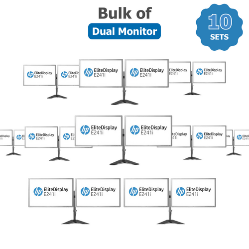Bulk 10x Sets Dual HP EliteDisplay E241i FHD 24" Monitor + Articulating Display Mount Stand