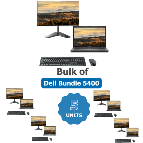 Bulk of 5x Dell 5400 14" Bundle Laptop i5-8265U 3.9GHz 256GB 8GB RAM + 24" Slim Monitor