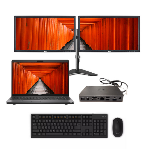 Dell 5500 Bundle 15" Laptop i5-8365U Up to 4.1GHz 256GB 16GB +  Dual 24" Monitor + Docking station